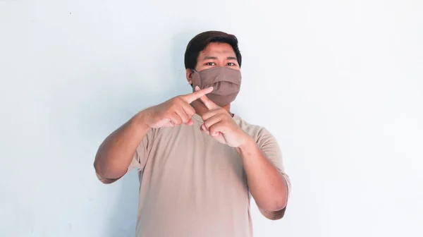 Retrato Asiático Gordo Médico Máscara Mostrar Stop Mano Gesto —  Fotos de Stock