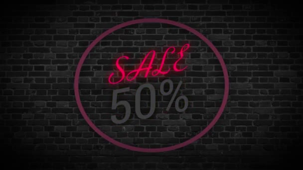 Broken Glow Neon Sale Offer Wall Background — Stock Video