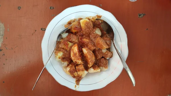 Siomay Comida Tradicional Indonesia Con Salsa Maní Albóndigas — Foto de Stock