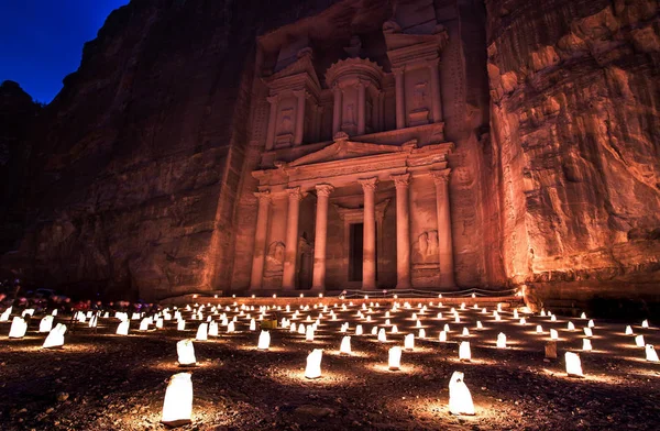 Tesoro Noche Petra Patrimonio Humanidad Por Unesco Jordania Oriente Medio — Foto de Stock