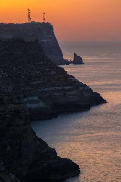 Naplemente Capo Ponente Foknál Lampedusa Sziget Pelagie Szigetek Szicília Olaszország — Stock Fotó