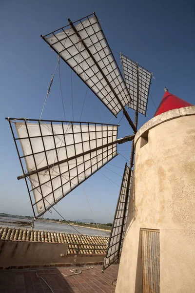 Salinen Sole Von Trapani Windmühle Naturschutzgebiet Marsala Sizilien Italien Europa — Stockfoto