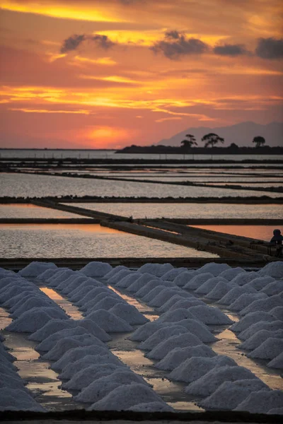 Salinas Atardecer Salina Trapani Reserva Natural Stagnone Marsala Sicilia Italia —  Fotos de Stock