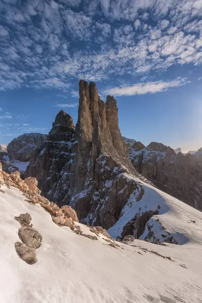 Kış Aylarında Vaiolet Kuleleri Catinaccio Rosengarten Grubu Dolomites Trentino Alto — Stok fotoğraf