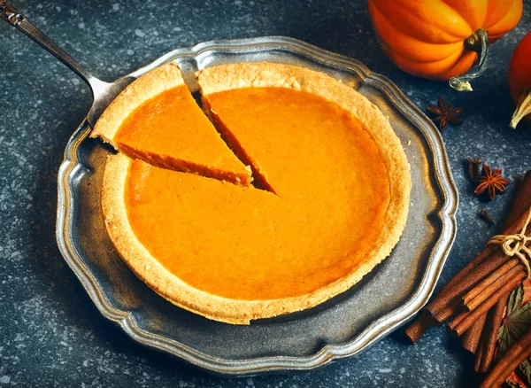 Torta Abóbora Torta Tradicional Para Dia Ação Graças — Fotografia de Stock