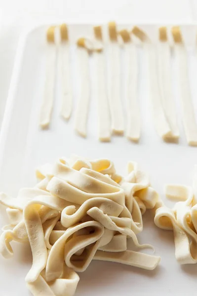 Färsk Handgjord Pasta Fettuccin Italien Europa — Stockfoto