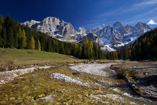 Torrent Travignolo Dans Paysage Automne Paneveggio Parc Naturel Pale San — Photo