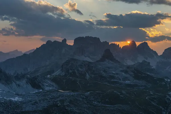 Solnedgång Dolomiterna Dolomiti Sesto Trentino Alto Adige Italien — Stockfoto