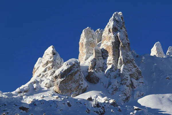 Podivné Dolomity Vrcholy Zimě Ciampedie Val Fassa Trentino Alto Adige — Stock fotografie