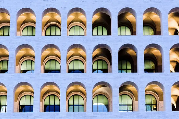 Palazzo Della Civilta Italiana Pałac Cywilizacji Włoskiej Zmierzchu Dzielnica Eur — Zdjęcie stockowe