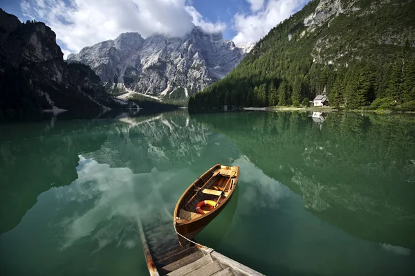 Lago Braies Pragser Wildsee Val Pusteria Trentino Alto Adige Italia — Foto de Stock