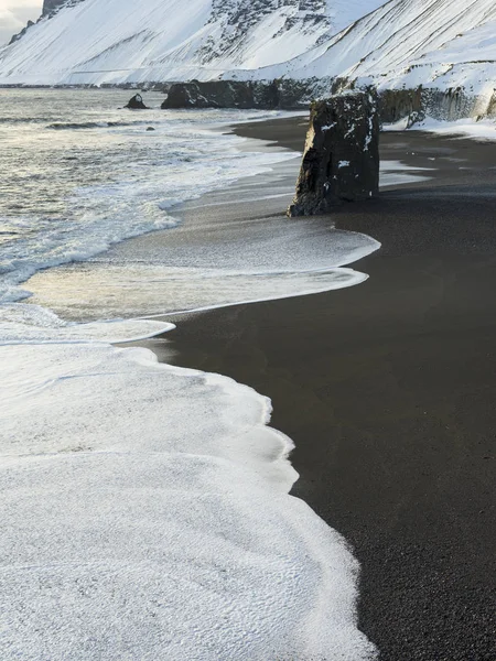 Laekjavik Pobřeží Nedaleko Lon Zimě Krajina Východních Fjordech Islandu Mezi — Stock fotografie