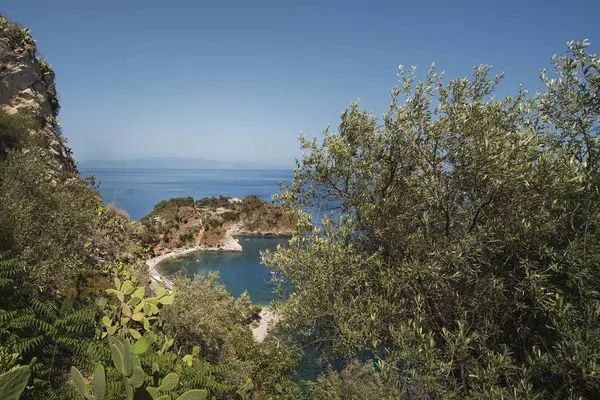 Taormina Sicilya Talya Avrupa Daki Isola Bella Nın Tepesinden Görünüm — Stok fotoğraf