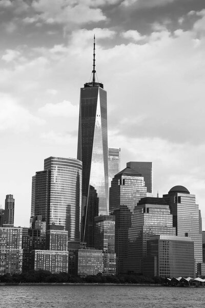 New York City Manhattan downtown skyline in black and white