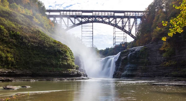 Canyon Letchworth State Park Upper Falls Railroad Tressel — Stock Photo, Image