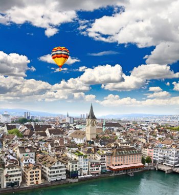 Zürih şehir İsviçre havadan görünümü