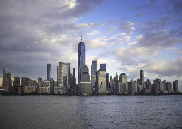 New York City Manhattan downtown skyline at a late afternoon