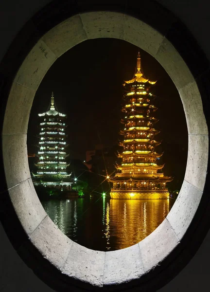 Twin Pagode Guilin Stad China — Stockfoto