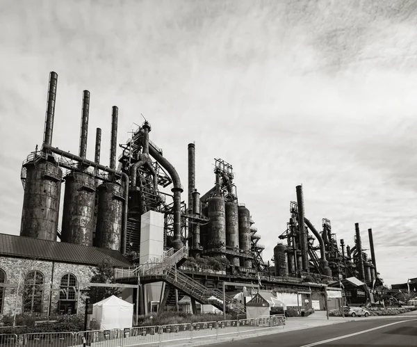 Schwarz Weiß Aufnahme Einer Stahlfabrik Die Noch Bewölkten Tagen Betlehem — Stockfoto