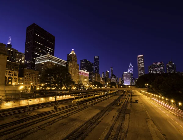 Chicago Illinois Okt 2018 Downtown Chicago City Skyline Natten — Stockfoto