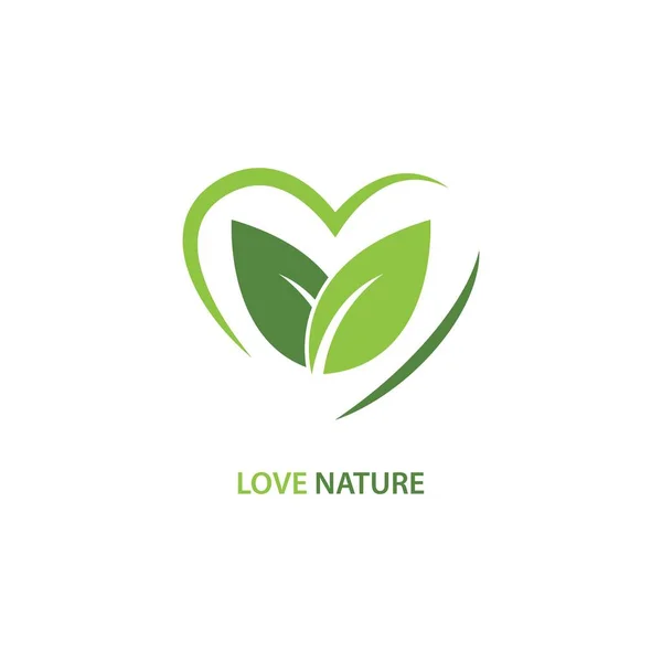 Logo Foglia Verde Amore Natura Vettoriale Design — Vettoriale Stock