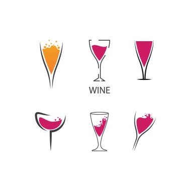 Glass Wine illüstrasyon düz tasarım şablonu 