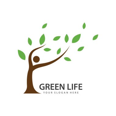 Ağaç doğası, yeşil yaşam logosu illüstrasyonu