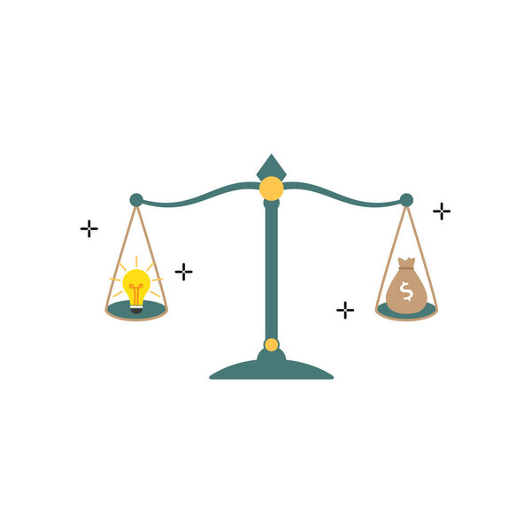Балансовая шкала взвешивания и идея против мешка с деньгами.