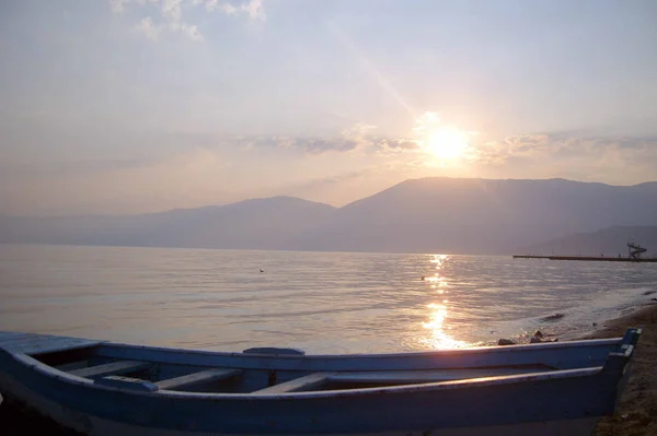 Sunset Jezeře Ochrid Albánii Pogradec — Stock fotografie