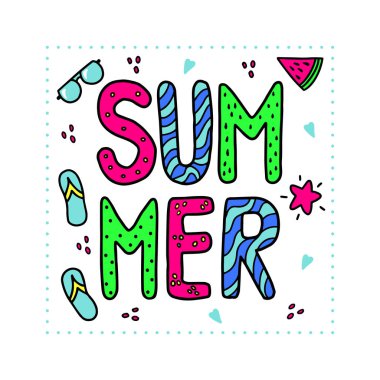 Kare parlak yazı tipi yaz kompozisyonu. Beyaz üzerine izole