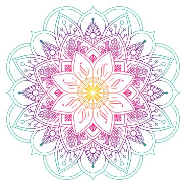 Şeftali rengi ve yeşil renkli dekoratif mandala