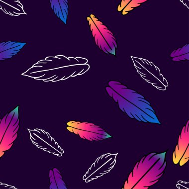 seamless vector pattern with colorful stylized feathers clipart