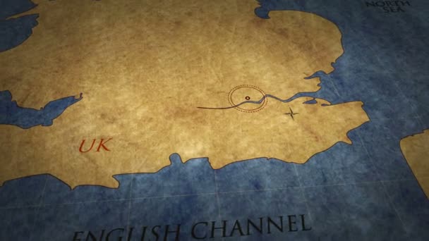 Londres Mapa Papel Retro Simples Vôo Sobre Gráfico Atlas Grunge — Vídeo de Stock