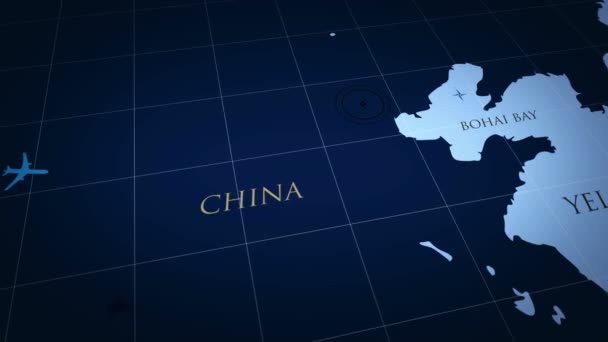 Peking Jednoduché Modré Mapě Symbol Roviny Letenkou Mapě Atlas Městem — Stock video