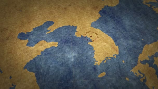 Seul Coreano Mapa Papel Retro Simples Vôo Sobre Gráfico Atlas — Vídeo de Stock