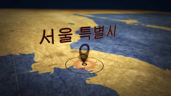 Seul koreański na retro mapie — Zdjęcie stockowe
