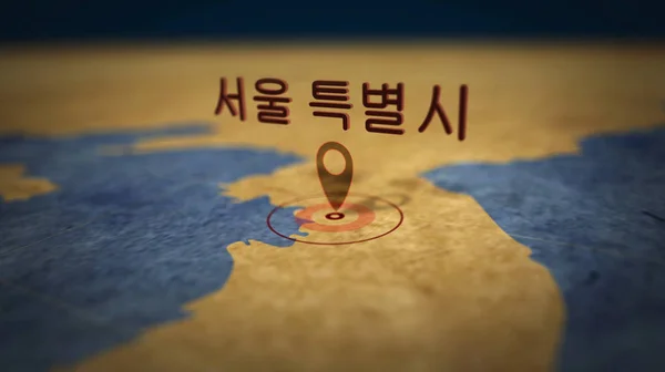 Seul koreański na retro mapie — Zdjęcie stockowe