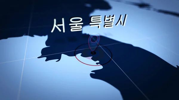 Seul koreański na niebieskiej mapie — Zdjęcie stockowe