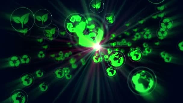 Ekologia Recykling Środowisko Naturalne Zielone Symbole Energii Abstrakcyjna Koncepcja Renderowania — Wideo stockowe