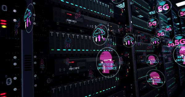 Серверна Кімната Символами Сучасної Технології Бізнес Штучний Інтелект Промисловість Великий — стокове фото