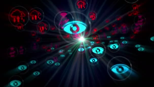 프라이버시 사이버 기술의 추상적 애니메이션 렌더링 사이버 아이콘들은 솔기없는 패턴을 — 비디오