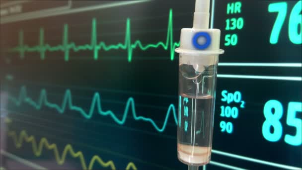 Kroplówka Tętno Monitor Ekg Leczenie Szpitalu Wyświetlacz Heartbeat Płynna Animacja — Wideo stockowe