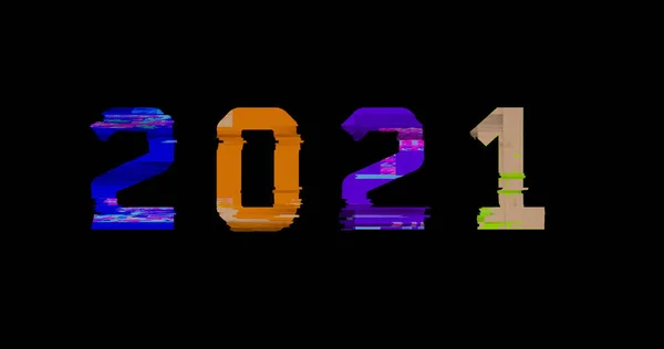 2021 Rok Zniekształconym Efekt Usterki Ilustracji Renderowania Abstrakcyjna Koncepcja Hałas — Zdjęcie stockowe