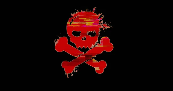 Totenkopf Symbol Mit Verzerrtem Und Glitch Effekt Rendering Internet Cyberkriminalität — Stockfoto