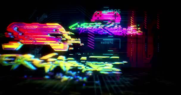 Torneo Juegos Cibernéticos Futurista Estilo Cyberpunk Animación Bucle Vuelo Loopable — Vídeos de Stock