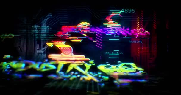 Industrie Futuristische Loop Animation Cyberpunk Stil Nahtloser Rundflug Der Virtuellen — Stockvideo