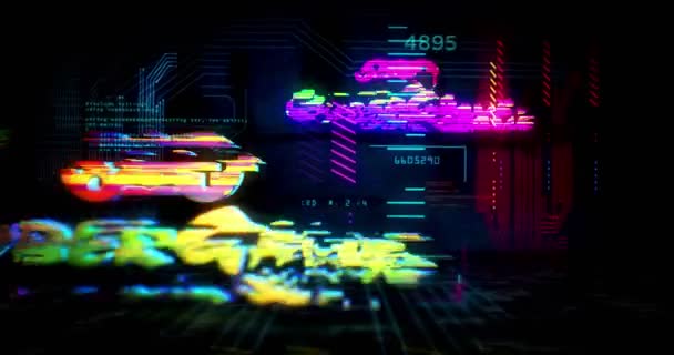 Cyber Spiel Futuristische Cyber Punk Loop Animation Nahtloser Rundflug Virtueller — Stockvideo