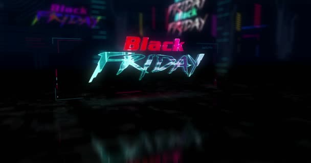 Black Friday Sale Futuristic Cyberpunk Style Animation Abstract Cyber City — Stock Video
