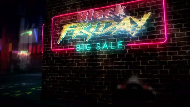 Black Friday Verkauf Hologramm Und Neon Futuristische Animation Cyberpunk Stil — Stockvideo