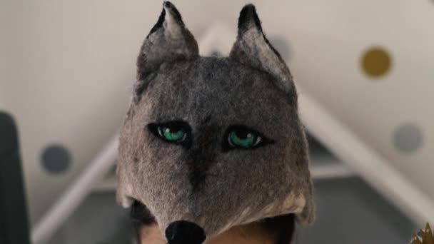 Maske Eines Wolfes Auf Dem Kopf — Stockvideo